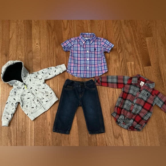 EUC Plaid 4-Pirce Wardrobe Starter, 9 Months; Ralph Lauren, Carhartt, Carters - Picture 1 of 9
